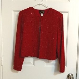 Vintage Allure red beaded evening jacket